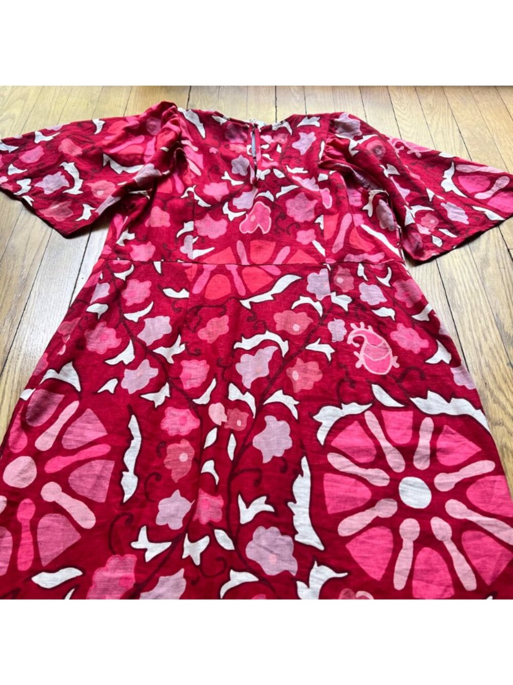 Rhode X Target Size 14 NEW Red Zinnia Floral Print Short Bell Sleeve Midi Dress - Picture 13 of 16